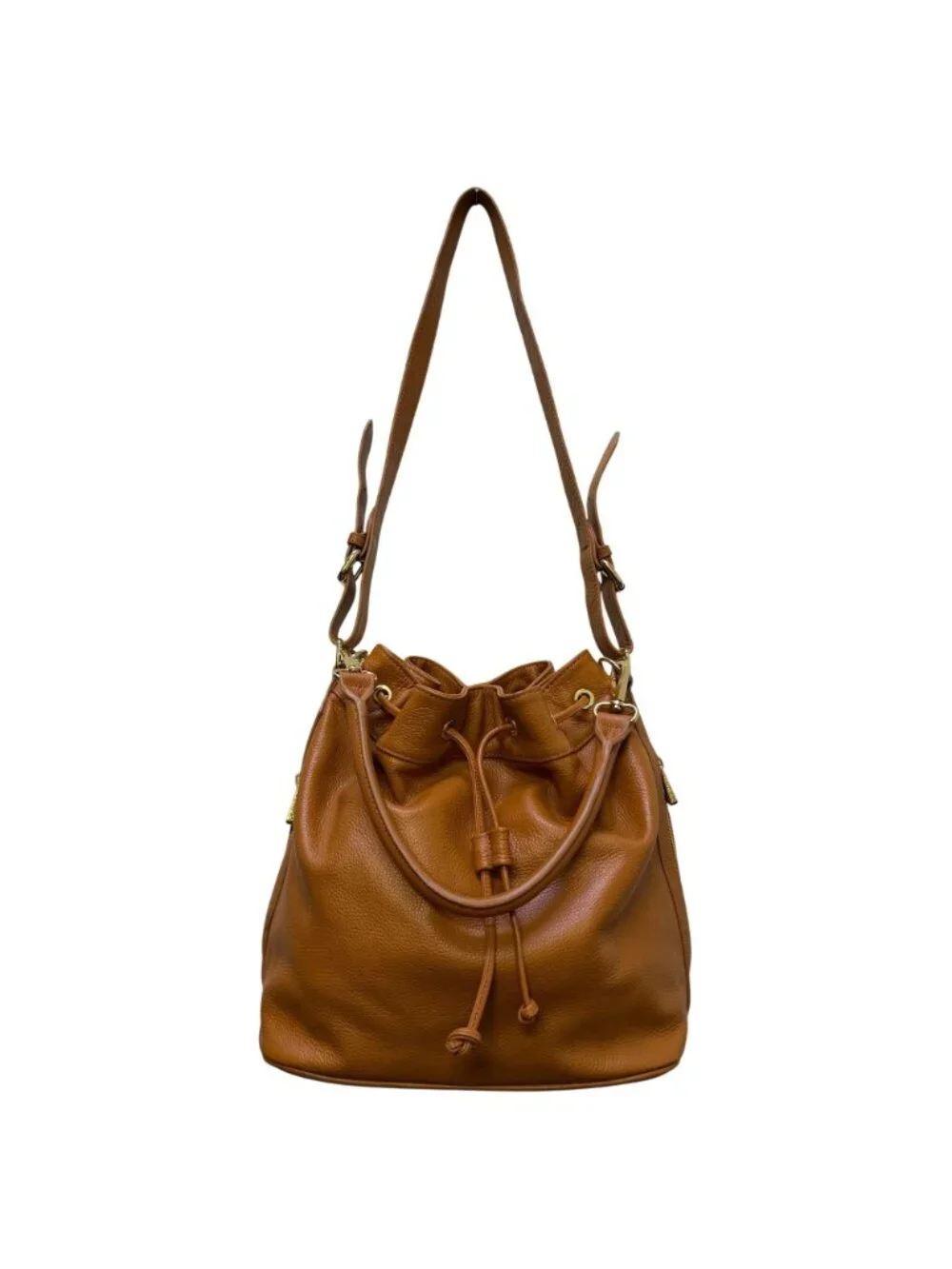 Ora Delphine Brown Leather Shoulder Bag With Gold Hardware